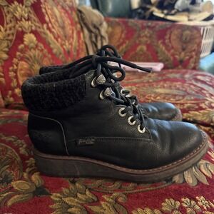 Blowfish Malibu Women's Size 6.5 Ankle Booties Black Faux Leather Lined Hook Tie